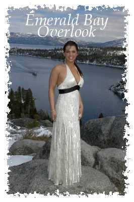 Bride standing on rock at Emerald Bay