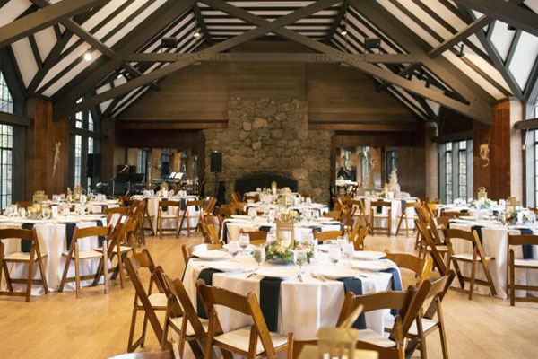 Reception setting with decorated tables