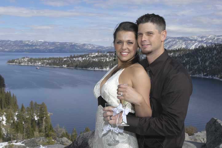 Bride and groom embrace each other