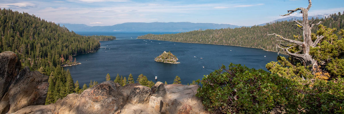 On the bluff of Emerald Bay overlooking the water