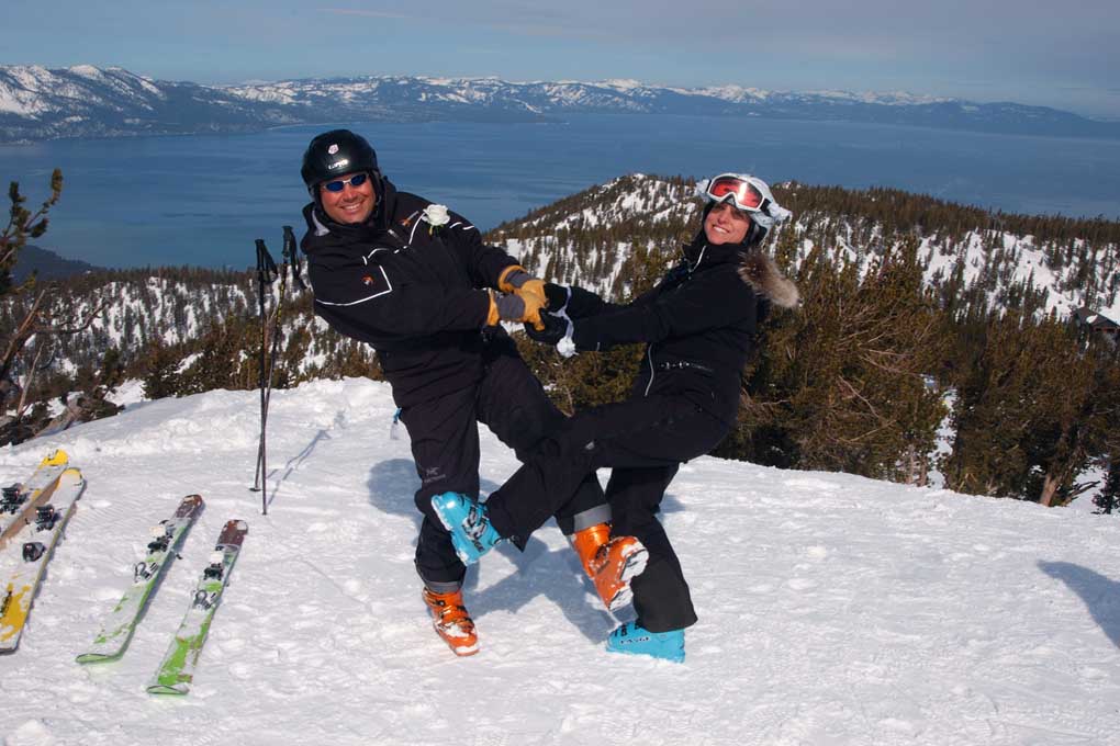 Having fun on the snow covered mountaintop