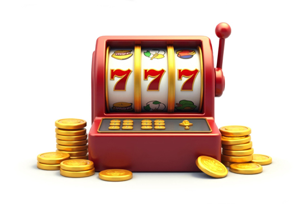 Slot machine displaying triple sevens.