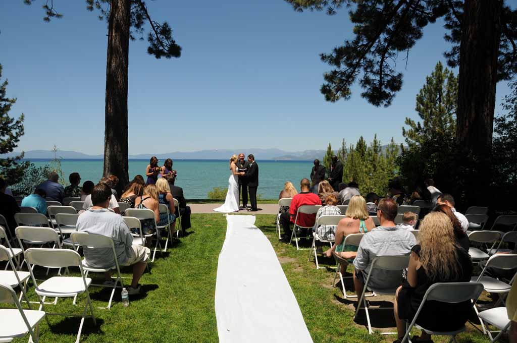 Distant view of couple getting married
