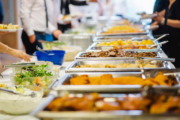 Closeup of all the food offered in the buffet line