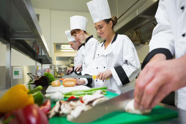 Preparation of banquet a meal by multiple chefs