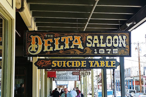 Photo of the Delta Saloon entrance sign