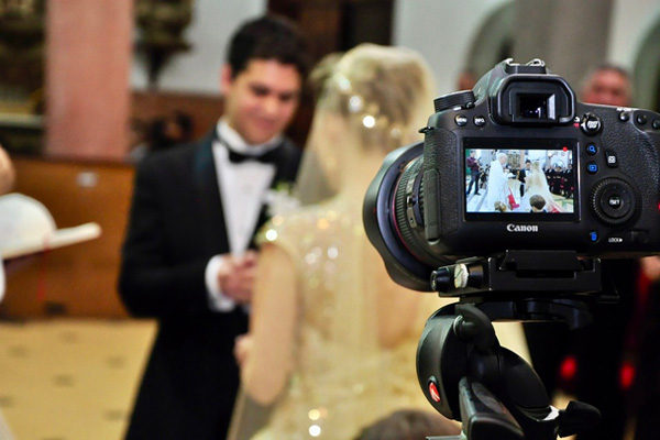 An event being recorded as seen through a camera monitor