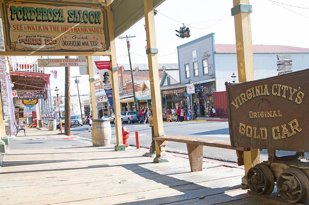 The wooden plank walkway down the main street of Virginia City, Nevada