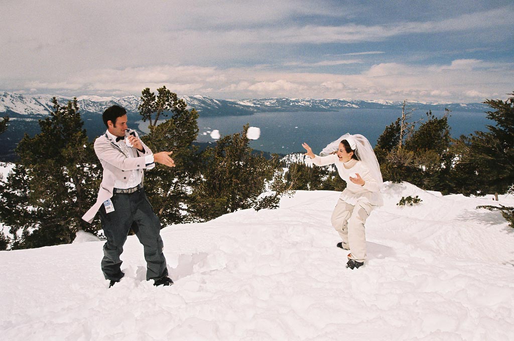 Snowball fight between the married pair