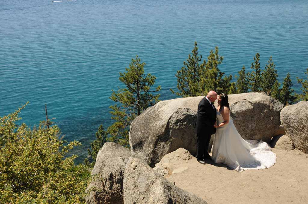 Just pronounced as husband and wife, they stand together in admiration for the first time.