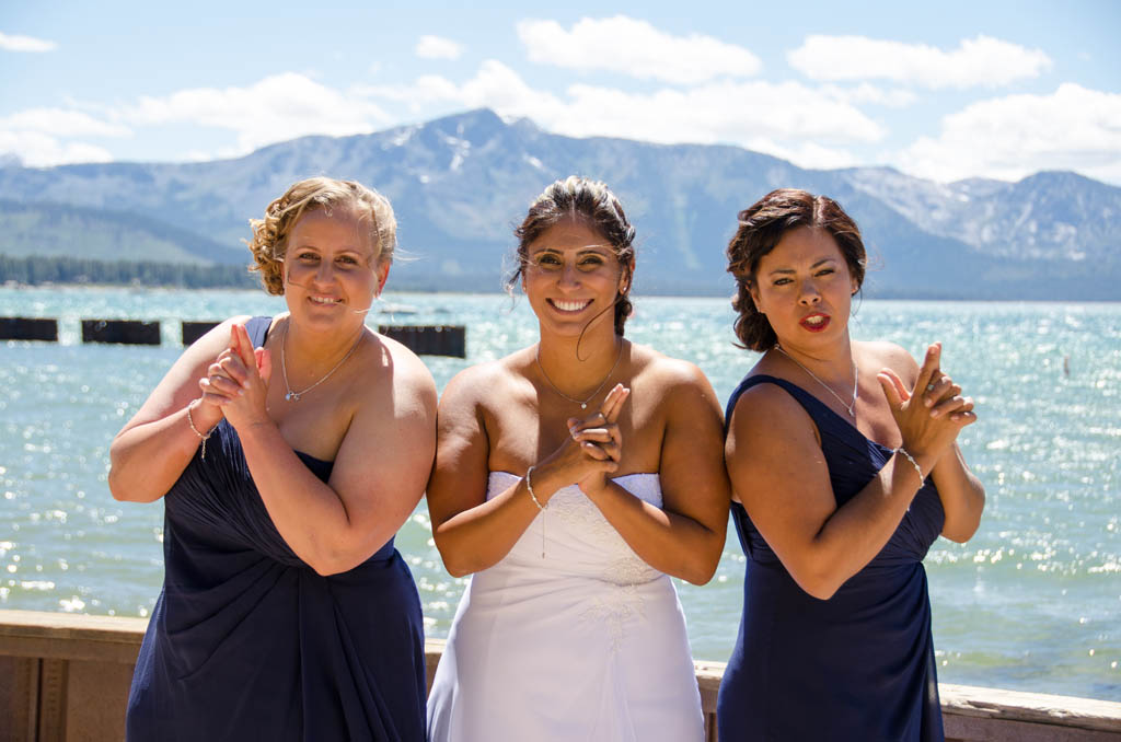 The bridal party girls strike a unique pose