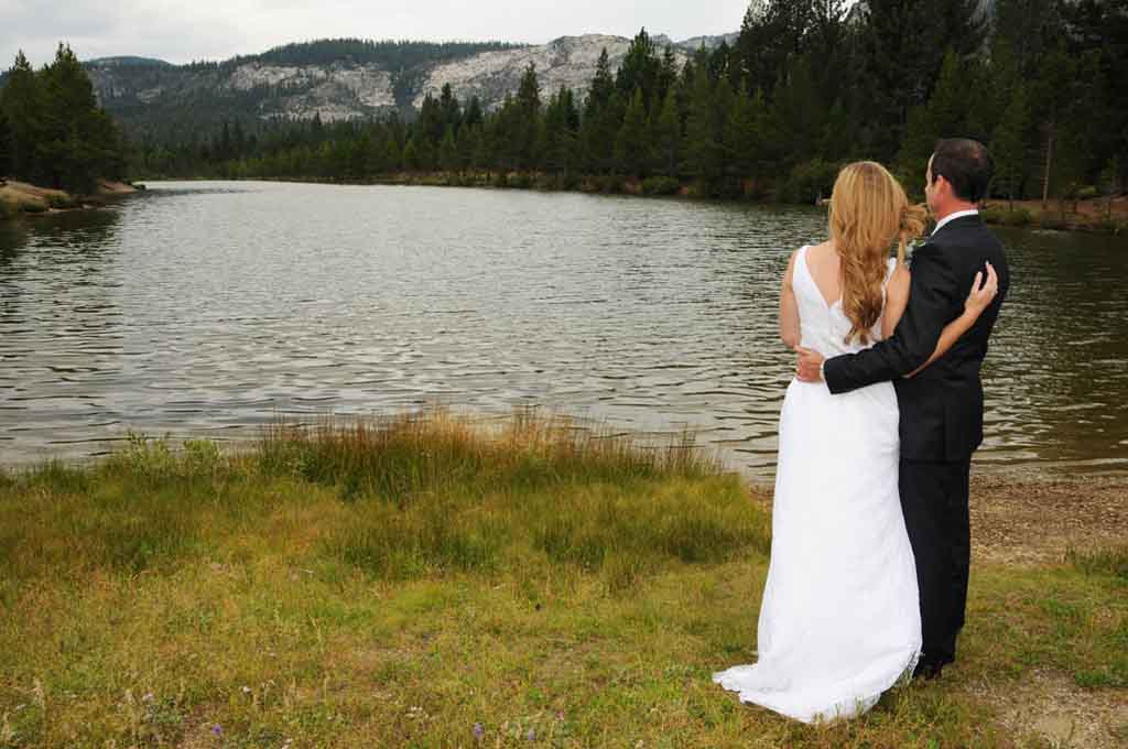 The new spouses enjoy Lake Baron view