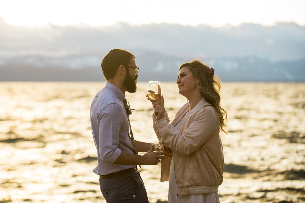 An affectionate moment between the newly wedded couple