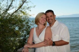 Happily married couple smiling together