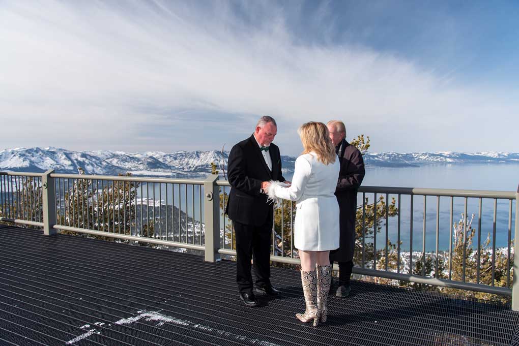 The midway deck on Heavenly Mountain with a small wedding ceremony in progress.